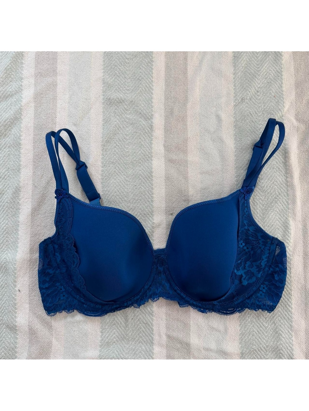 Simone Pérèle Royal Blue Lace Trim Underwire Bra | Luxe Lingerie | 38D